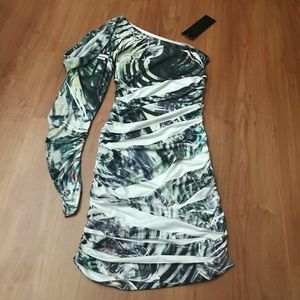 One Shoulder Long Sleeve Body Con Dress